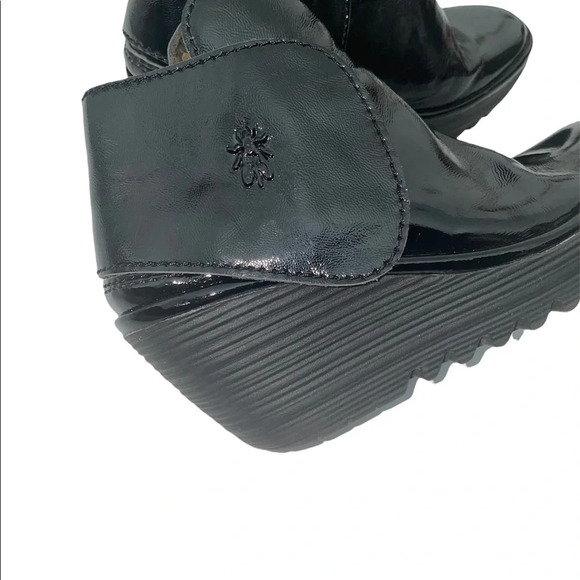 Fly London Yoss Shiny Black Ankle Wedge Booties Size 5.5 - Picture 5 of 11